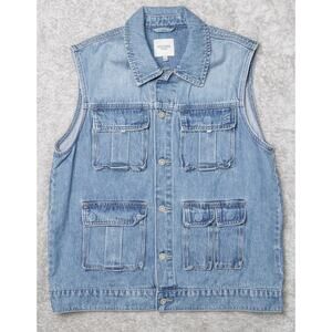 Hidden Jeans Oversized Light Blue Wash Denim Cargo Vest Womens Size M